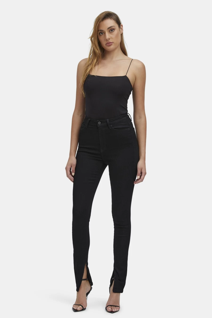 Bardot Women's Black Split Hem Jeans - High Waist Distressed Denim Pants