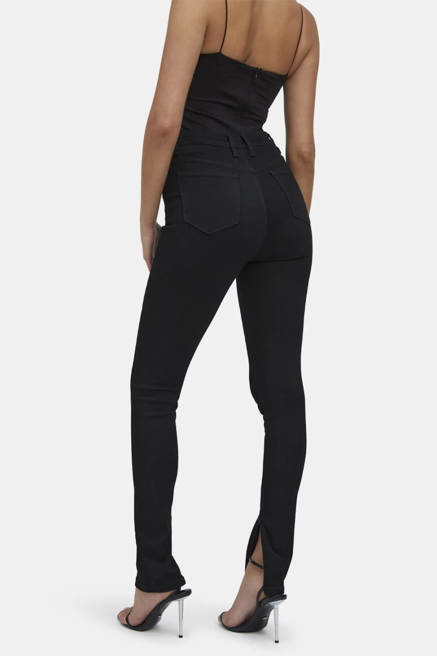 Bardot Women's Black Split Hem Jeans - High Waist Distressed Denim Pants