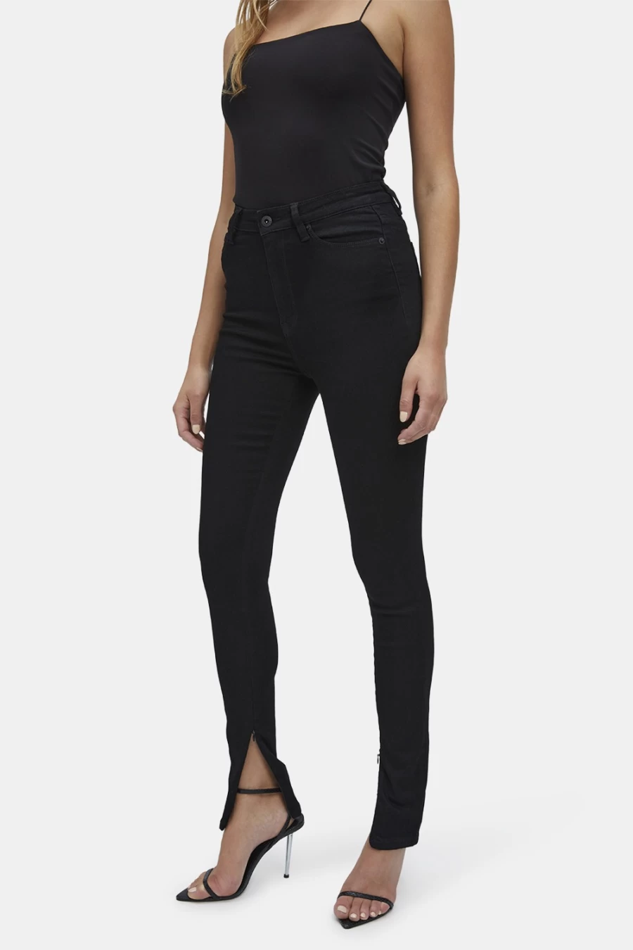 Bardot Women's Black Split Hem Jeans - High Waist Distressed Denim Pants