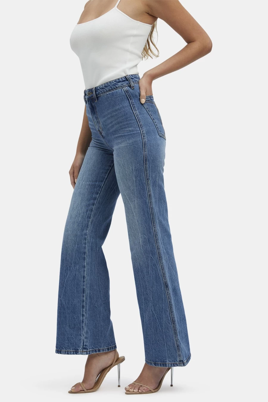 Bardot Women's Vintage Flare Leg Jean - Birkin High Waisted Bootcut Denim Pants