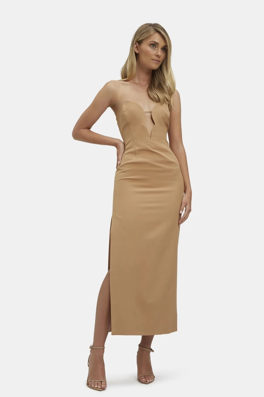 Bardot Women's Eleni Midi Dress in Mocha - Elegant Flowy Boho Chic Style