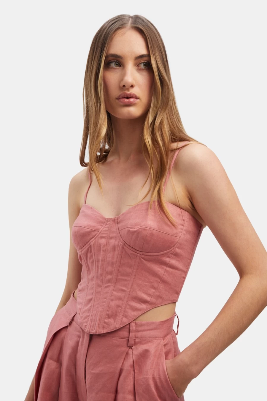 Bardot Women's Garcia Bustier Top in Blush Pink - Elegant Lace Corset Style Blouse