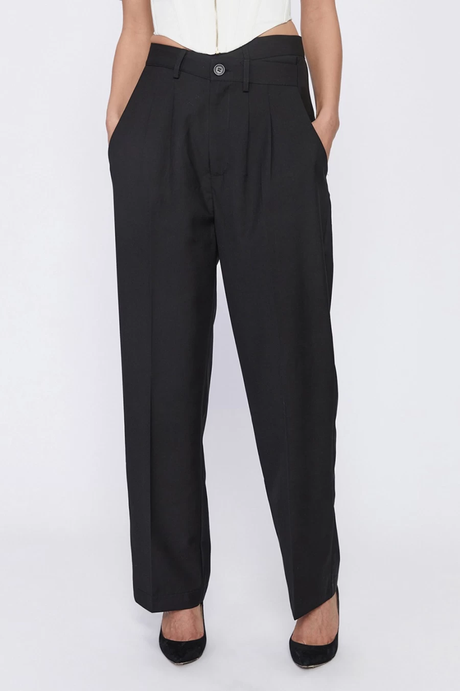 Bardot Women's Black Cross Front Pant - Stylish High Waist Trousers for Everyday Wear