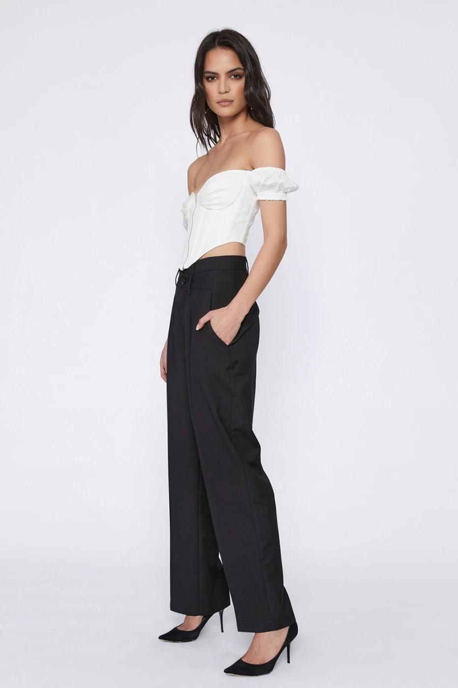 Bardot Women's Black Cross Front Pant - Stylish High Waist Trousers for Everyday Wear