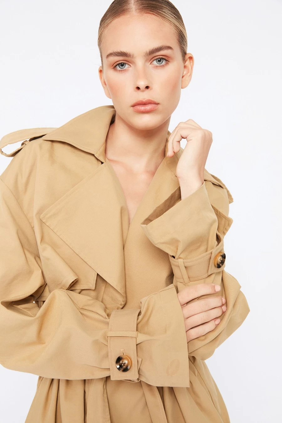 Bardot Women's Tan Oversized Trench Coat - Classic Longline Waterproof Jacket