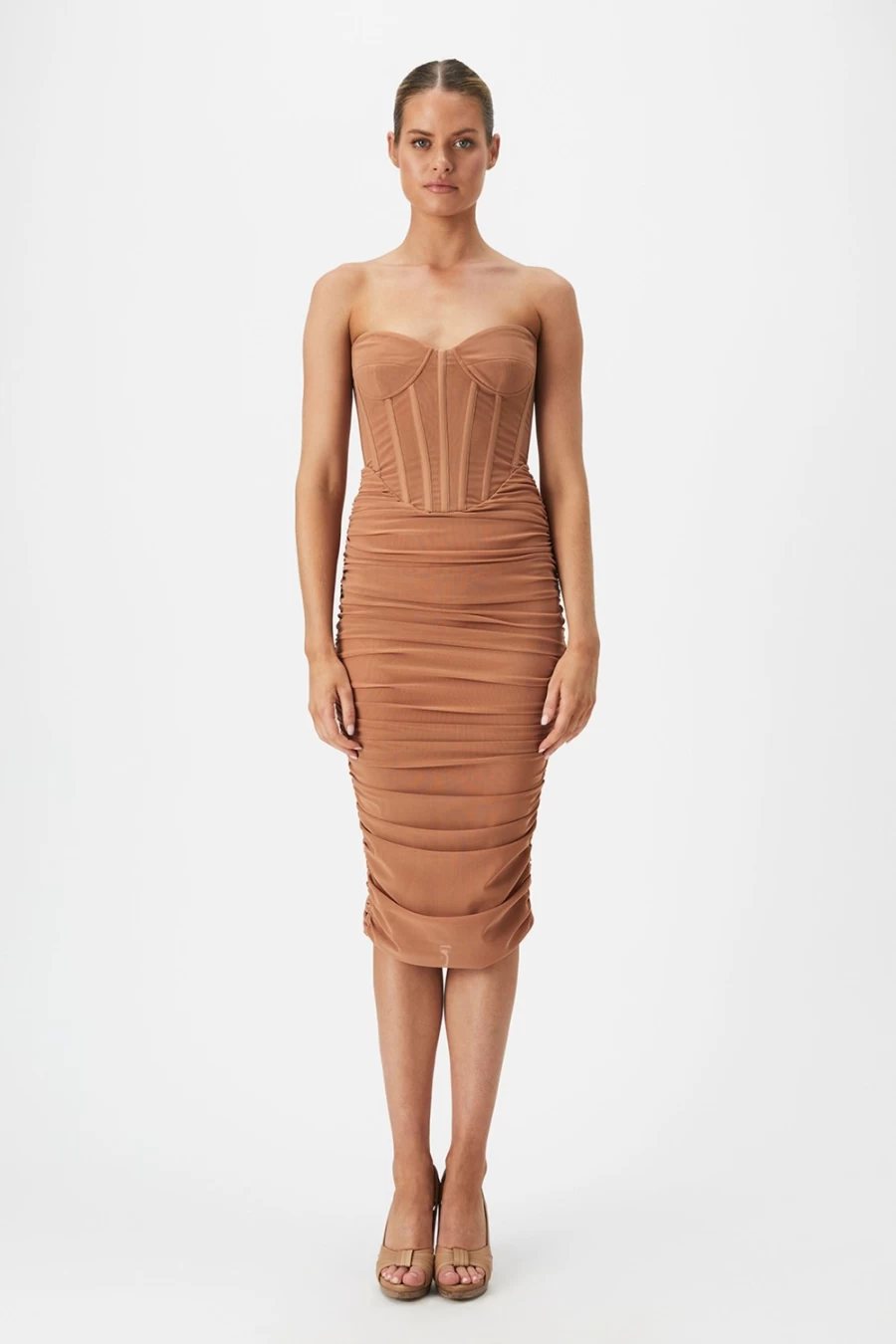 Bardot Women's Nude Lithium Mesh Midi Dress