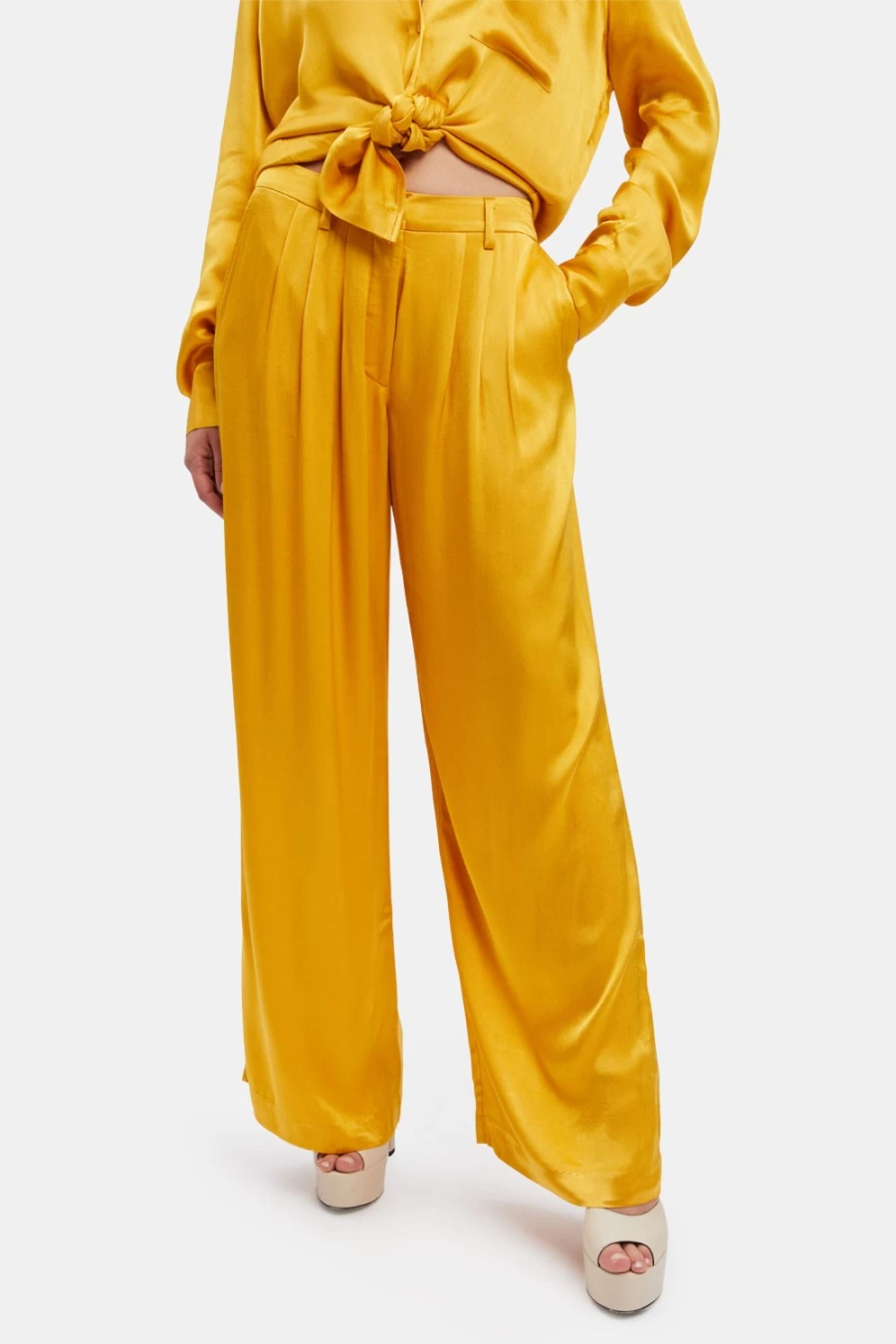 Bardot Women's Lena Pin Tuck Pant In Marigold - High Waisted Tailored Trousers