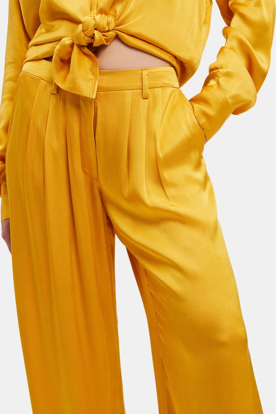 Bardot Women's Lena Pin Tuck Pant In Marigold - High Waisted Tailored Trousers
