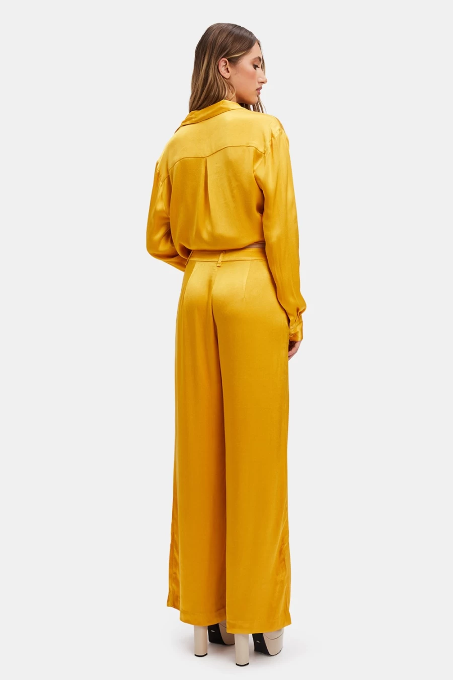 Bardot Women's Lena Pin Tuck Pant In Marigold - High Waisted Tailored Trousers