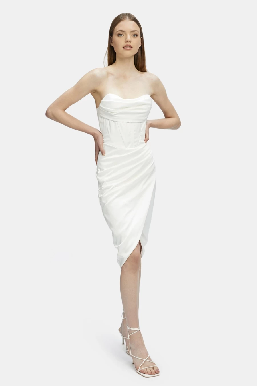 Bardot Women's Jamila Corset Dress in Orchid White - Elegant Fitted Evening Gown