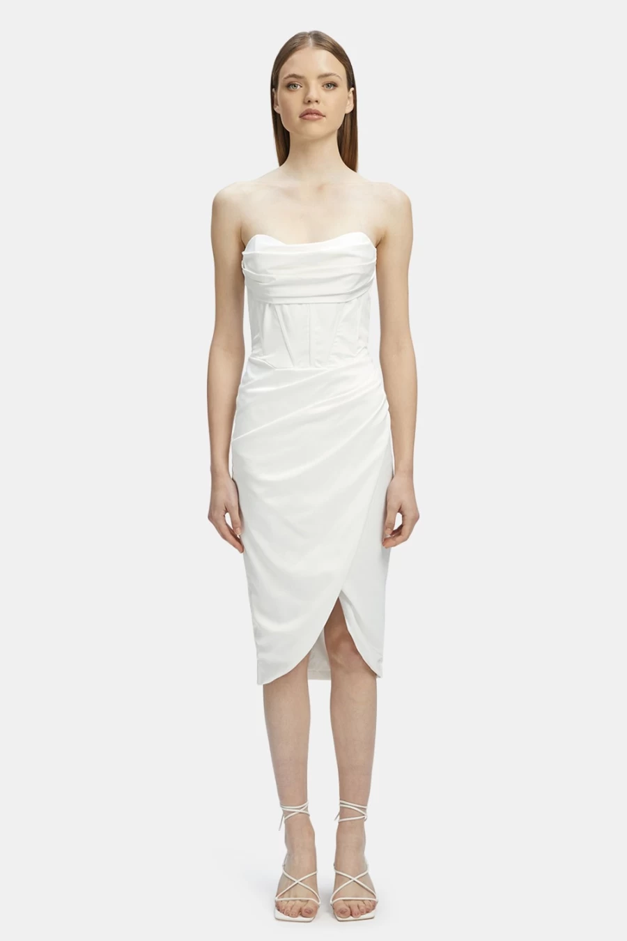 Bardot Women's Jamila Corset Dress in Orchid White - Elegant Fitted Evening Gown