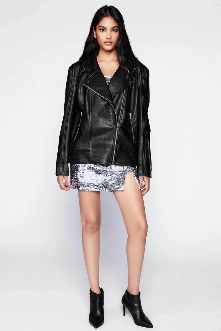 Bardot Women's Black Oversized Biker Jacket - Stylish Motorcycle Outerwear