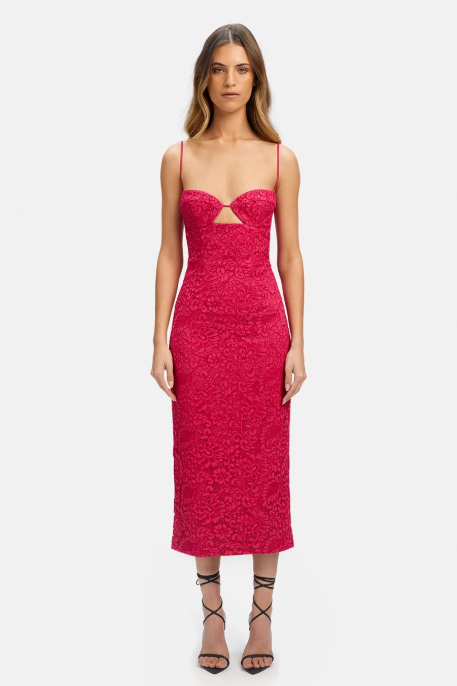 Bardot Women's Fuschia Ivanna Lace Midi Dress - Elegant Floral Design Formal Gown