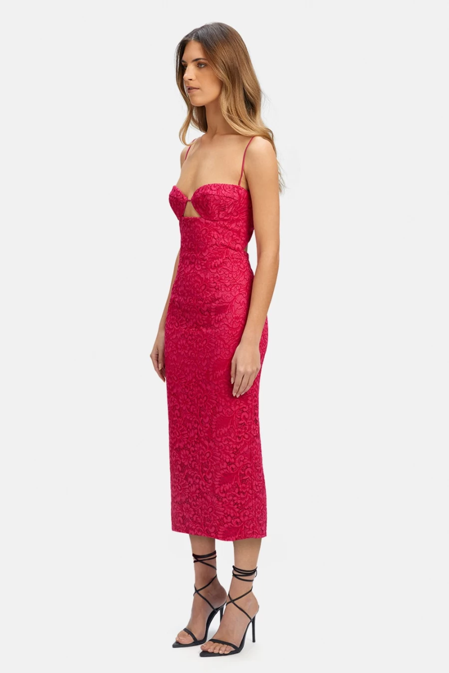 Bardot Women's Fuschia Ivanna Lace Midi Dress - Elegant Floral Design Formal Gown