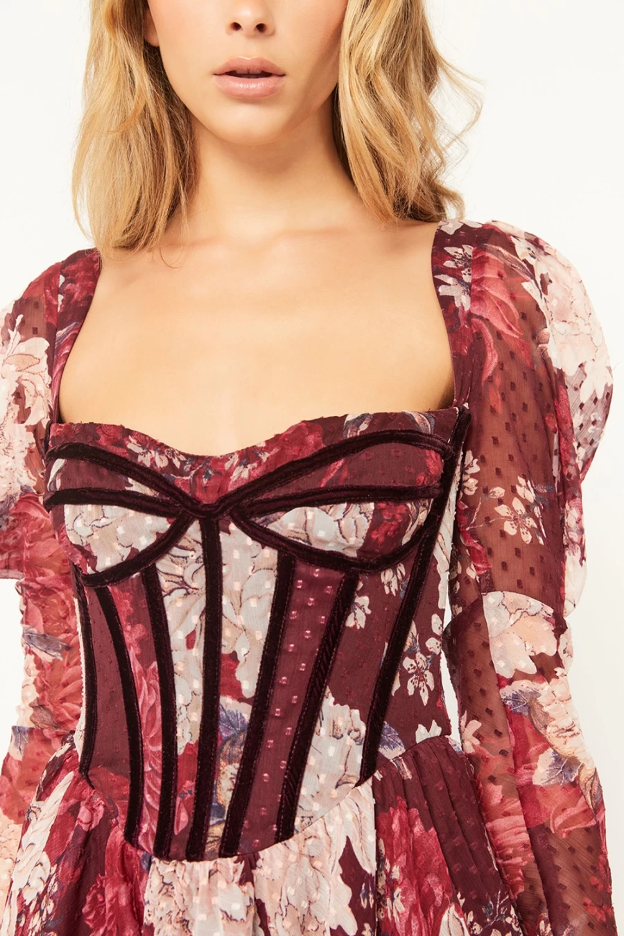 Bardot Women's Evermore Burgundy Floral Corset Mini Dress