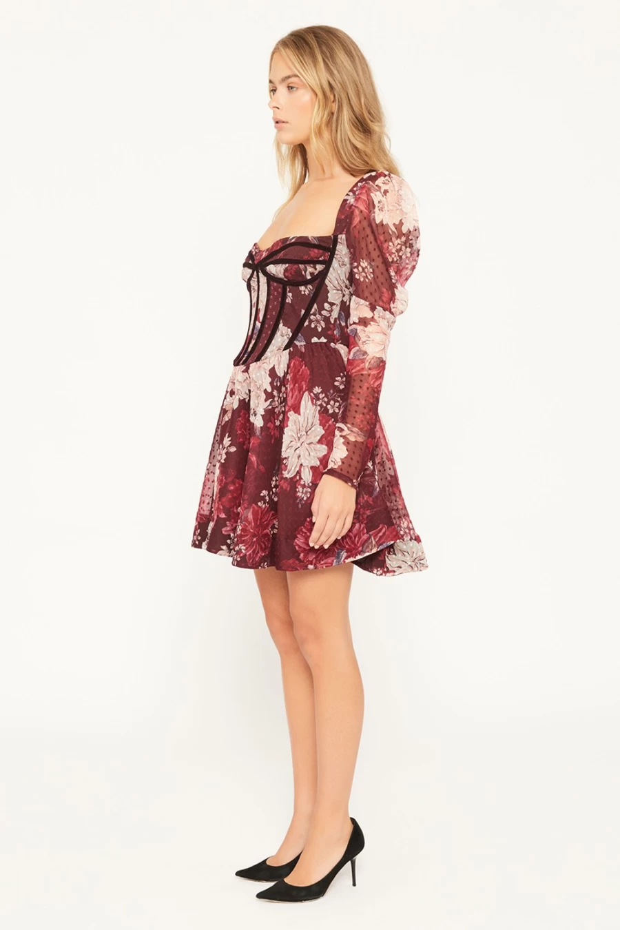 Bardot Women's Evermore Burgundy Floral Corset Mini Dress