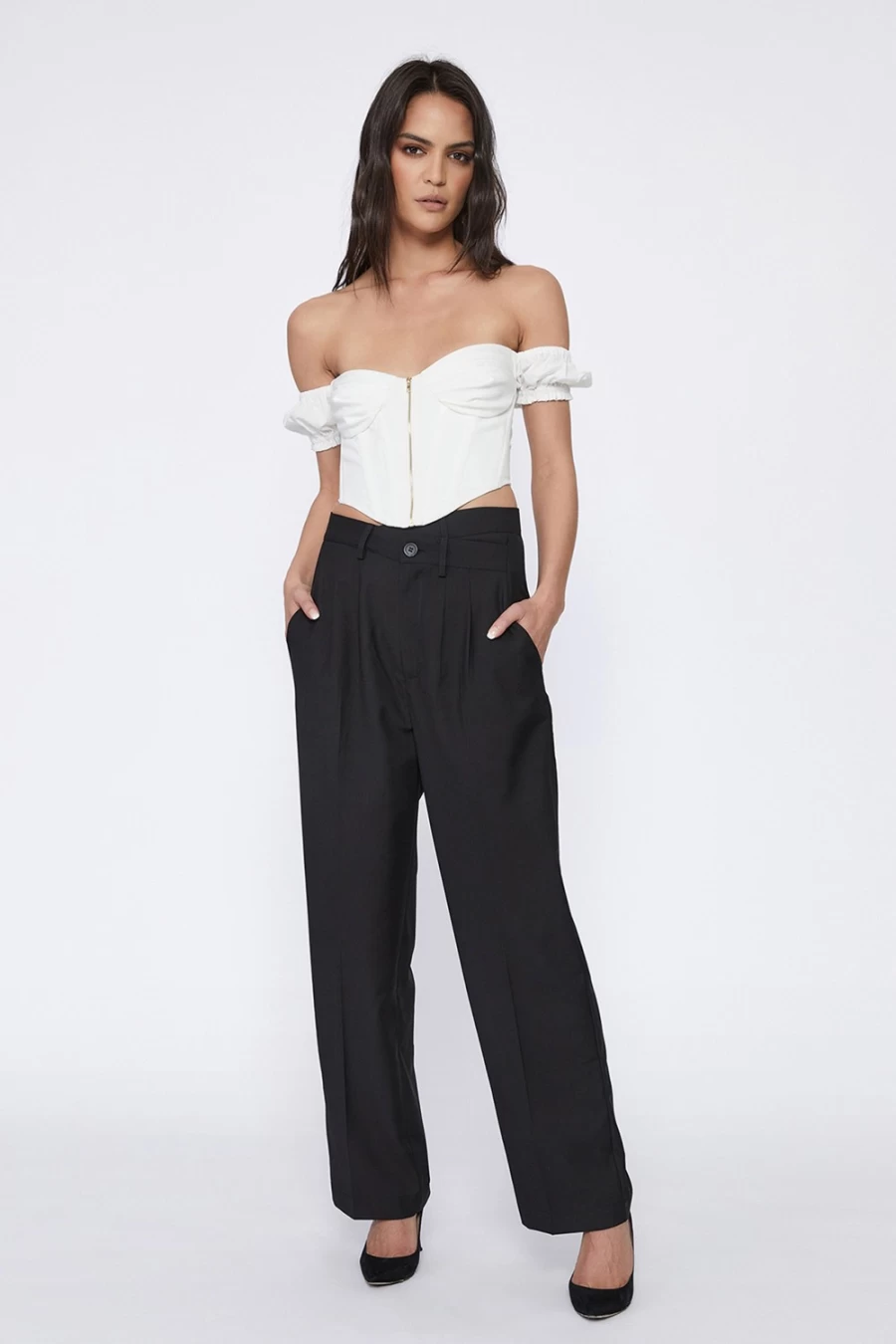 Bardot Women's Black Cross Front Pant - Stylish High Waisted Trousers for Everyday Wear