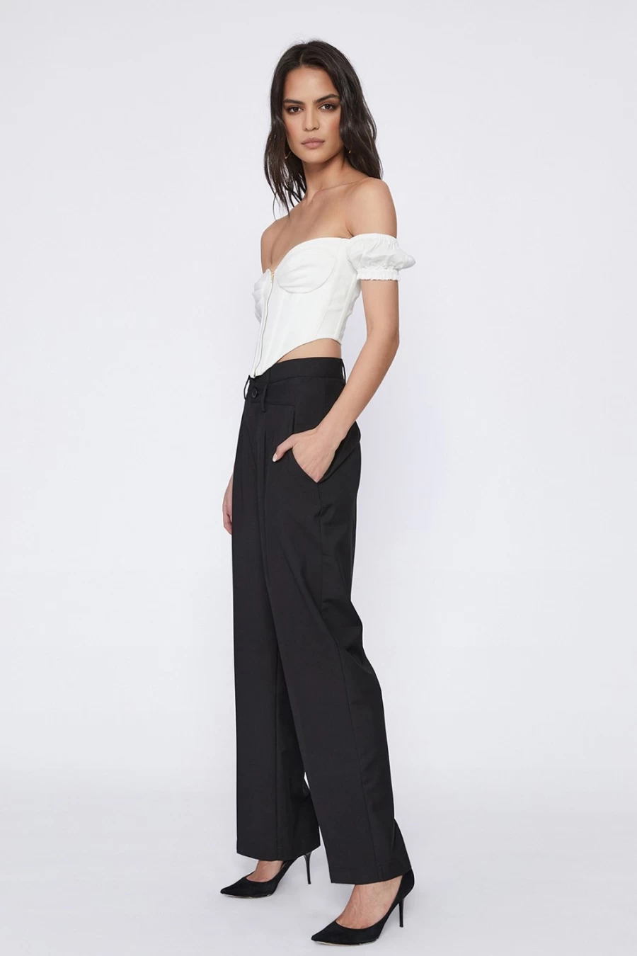 Bardot Women's Black Cross Front Pant - Stylish High Waisted Trousers for Everyday Wear