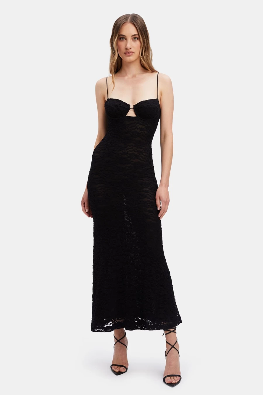 Bardot Women's Black Yesenia Lace Midi Dress - Elegant Floral Design for Special Occasions