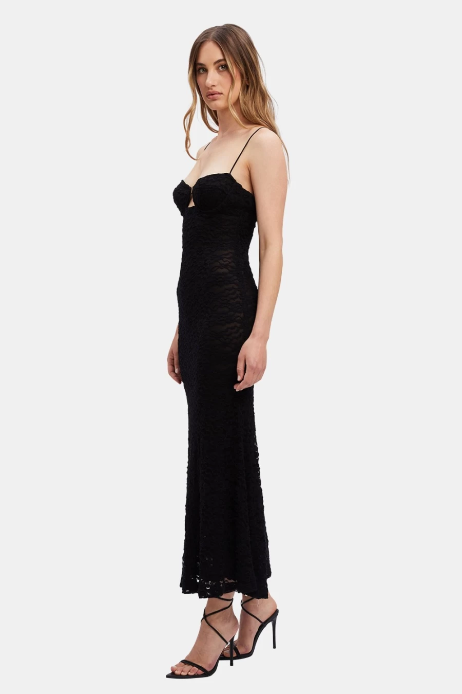 Bardot Women's Black Yesenia Lace Midi Dress - Elegant Floral Design for Special Occasions