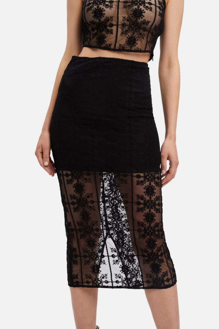 Bardot Women's Black Harper Lace Midi Skirt - Elegant Floral Design