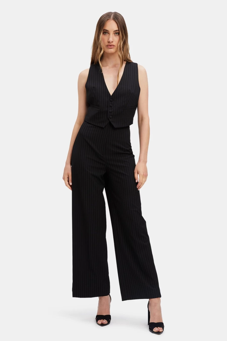 Bardot Women's Black & White Pin Stripe Wide Leg Pants
