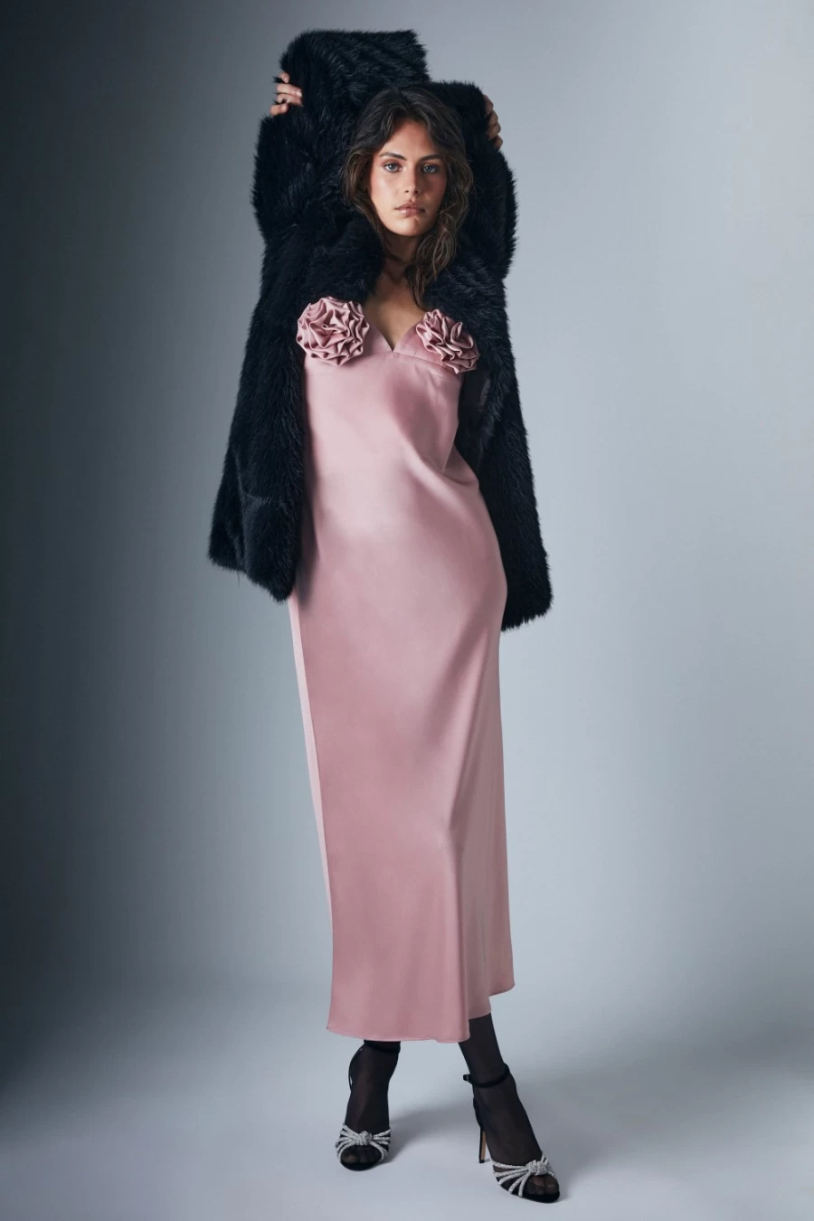 Bardot Women's Pink Rose Satin Midi Dress - Elegant Sleeveless Party Gown