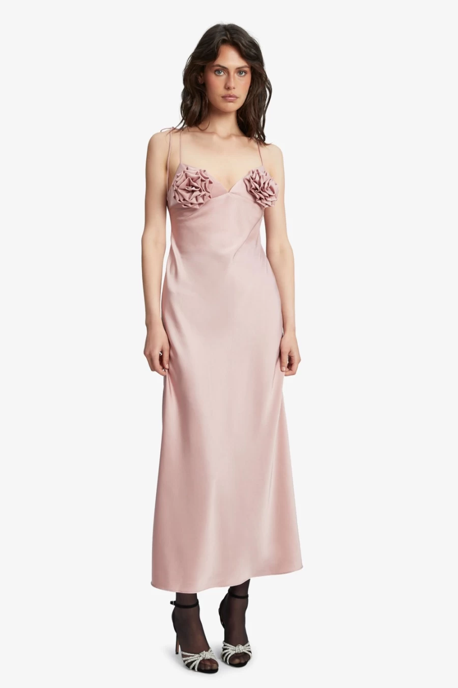 Bardot Women's Pink Rose Satin Midi Dress - Elegant Sleeveless Party Gown