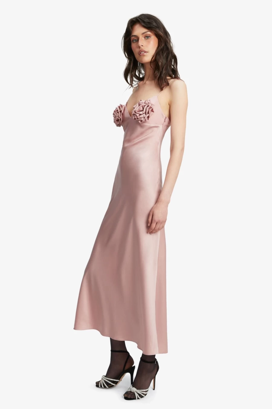 Bardot Women's Pink Rose Satin Midi Dress - Elegant Sleeveless Party Gown