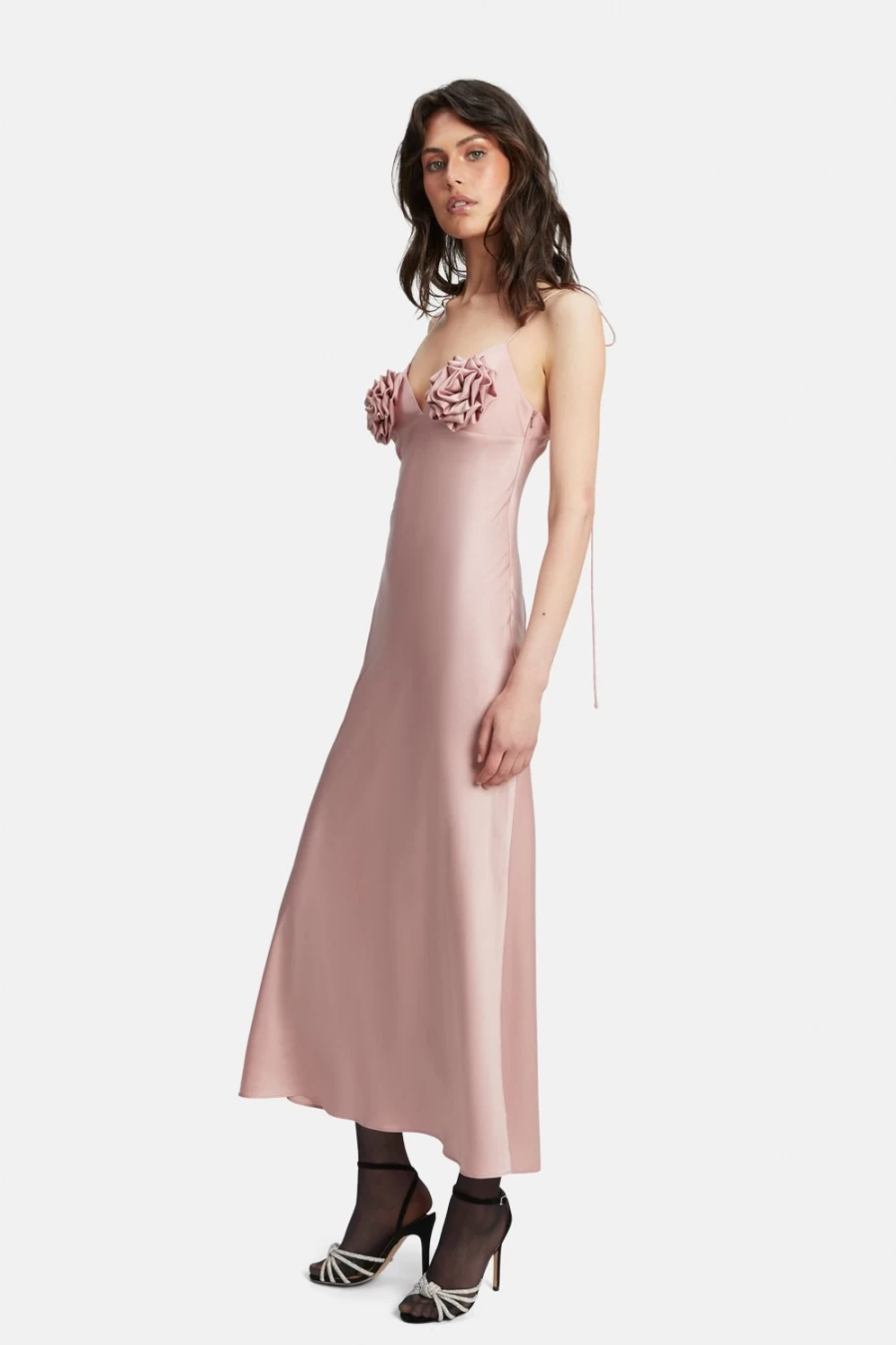 Bardot Women's Pink Rose Satin Midi Dress - Elegant Sleeveless Party Gown