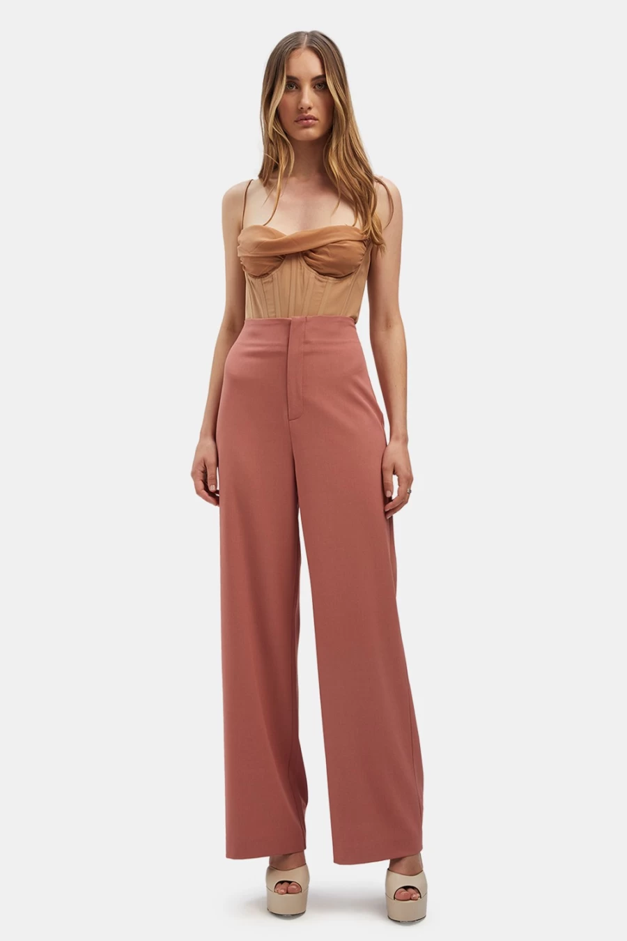 Bardot Women's High Waist Pant In Dusty Rose - Devita Style