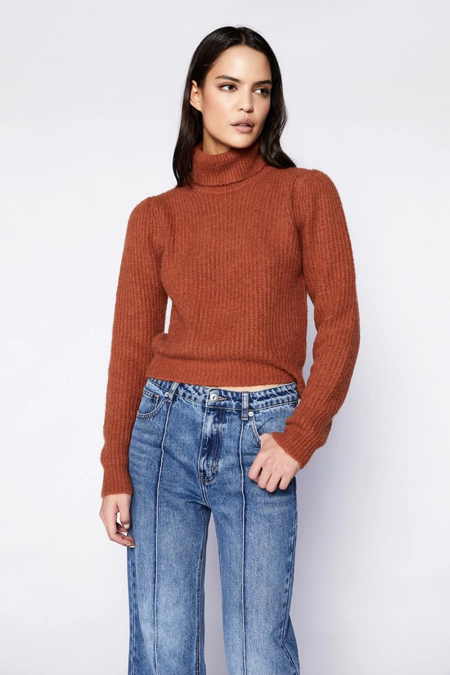 Bardot Women's Rory Crop Knit Sweater in Chestnut