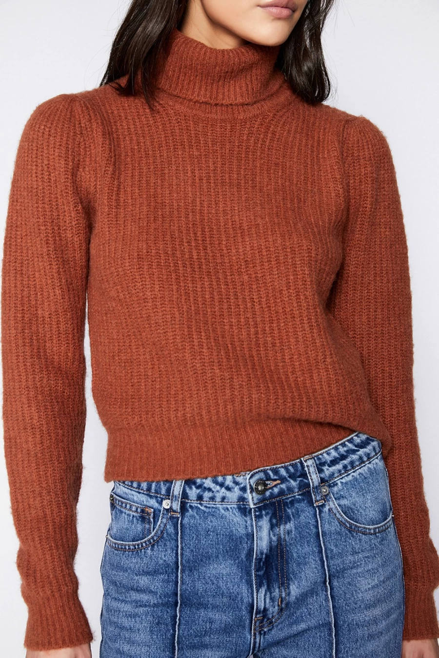 Bardot Women's Rory Crop Knit Sweater in Chestnut