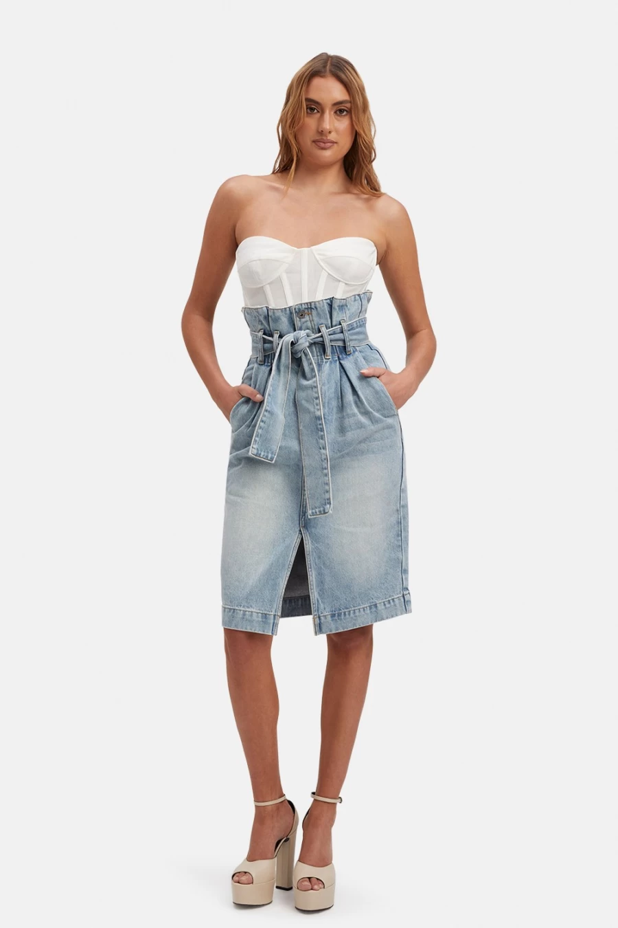 Bardot Women's Vintage Paperbag Waist Skirt - Stylish Vanity Denim Skirt for Women