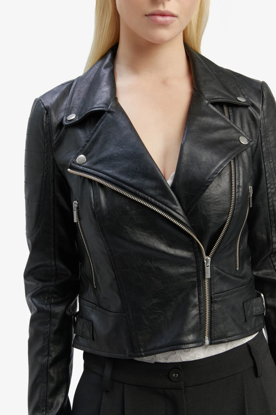 Bardot Women's Black Vegan Leather Biker Jacket - Kora Stylish Motorcycle Jacket