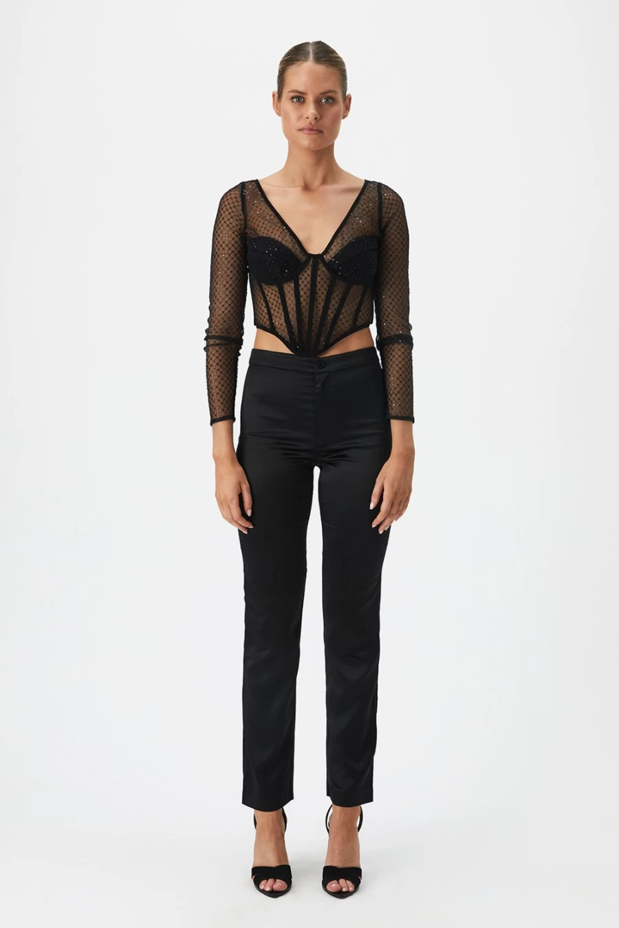 Bardot Women's Nyah Satin Pant in Black - High-Waisted Luxe Trousers