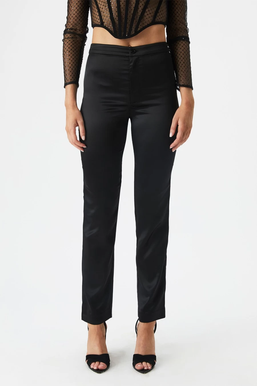 Bardot Women's Nyah Satin Pant in Black - High-Waisted Luxe Trousers