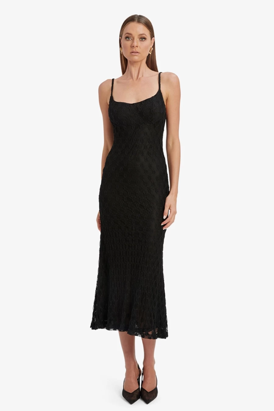 Bardot Women's Black Mesh Midi Dress - Adoni Style Elegant Party Wear