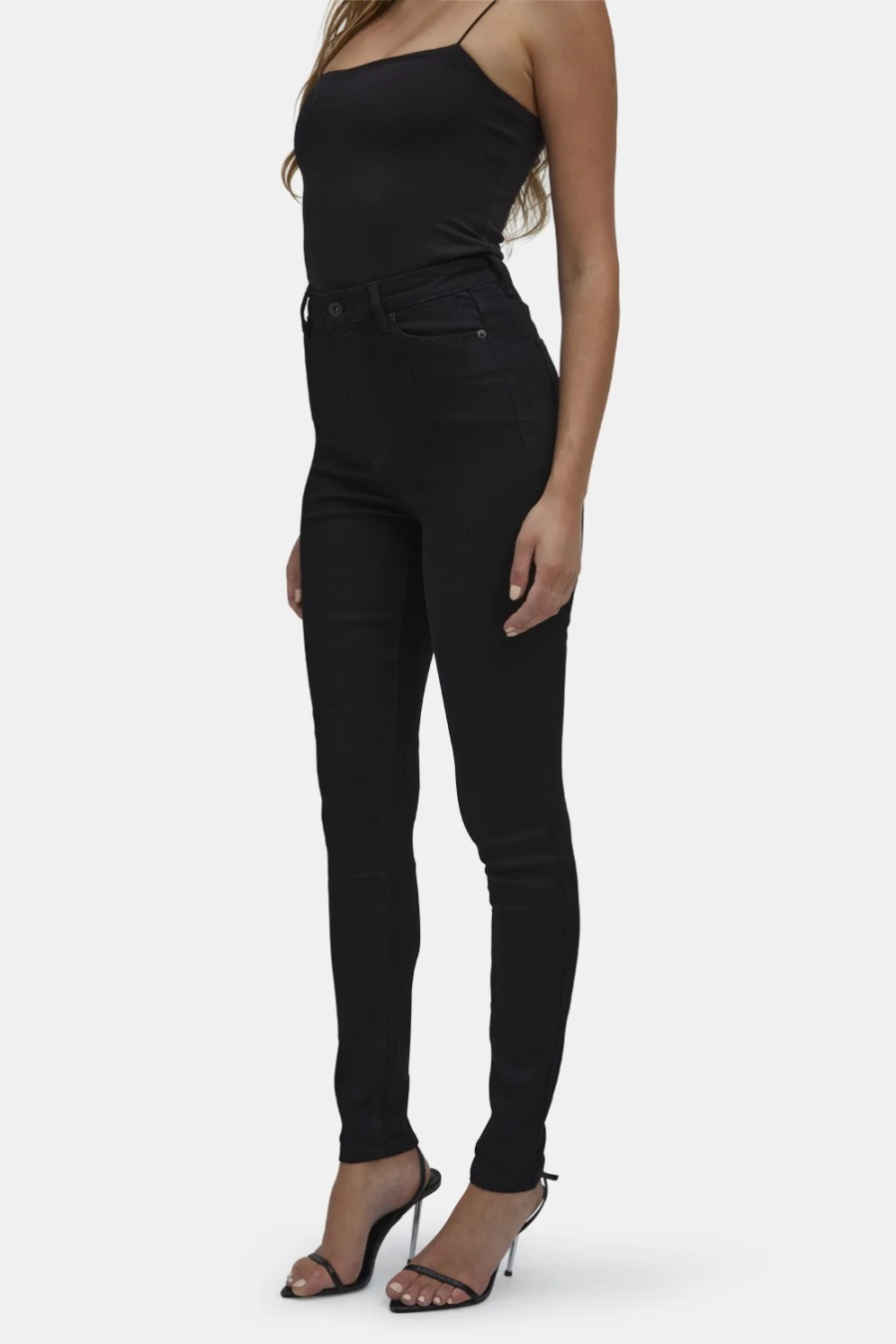 Bardot Women's Khloe Super High Tall Jean in Black - High Waisted Slim Fit Stretch Denim Pants