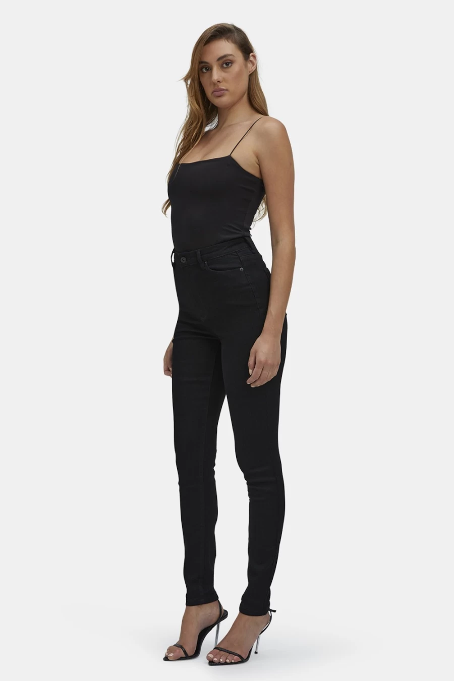 Bardot Women's Khloe Super High Tall Jean in Black - High Waisted Slim Fit Stretch Denim Pants