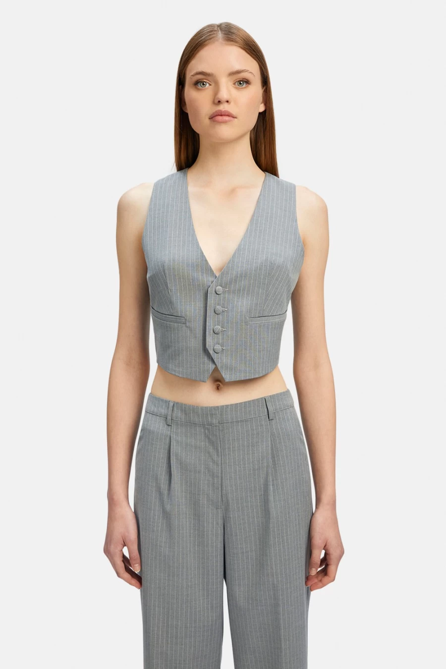 Bardot Women's Grey Stripe Callista Pin Vest - Stylish Pinstripe Waistcoat for Women
