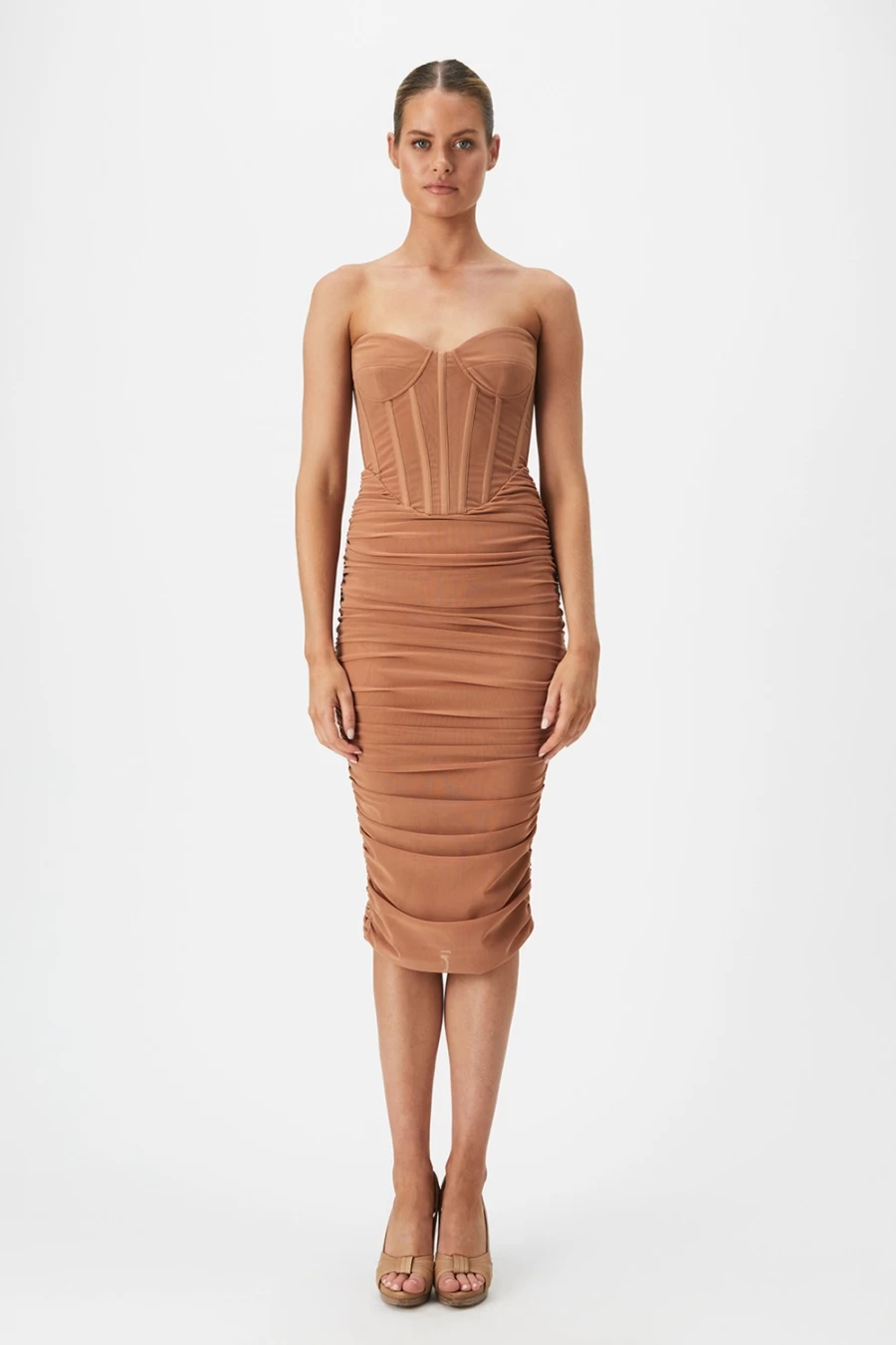 Bardot Women's Nude Lithium Mesh Midi Dress