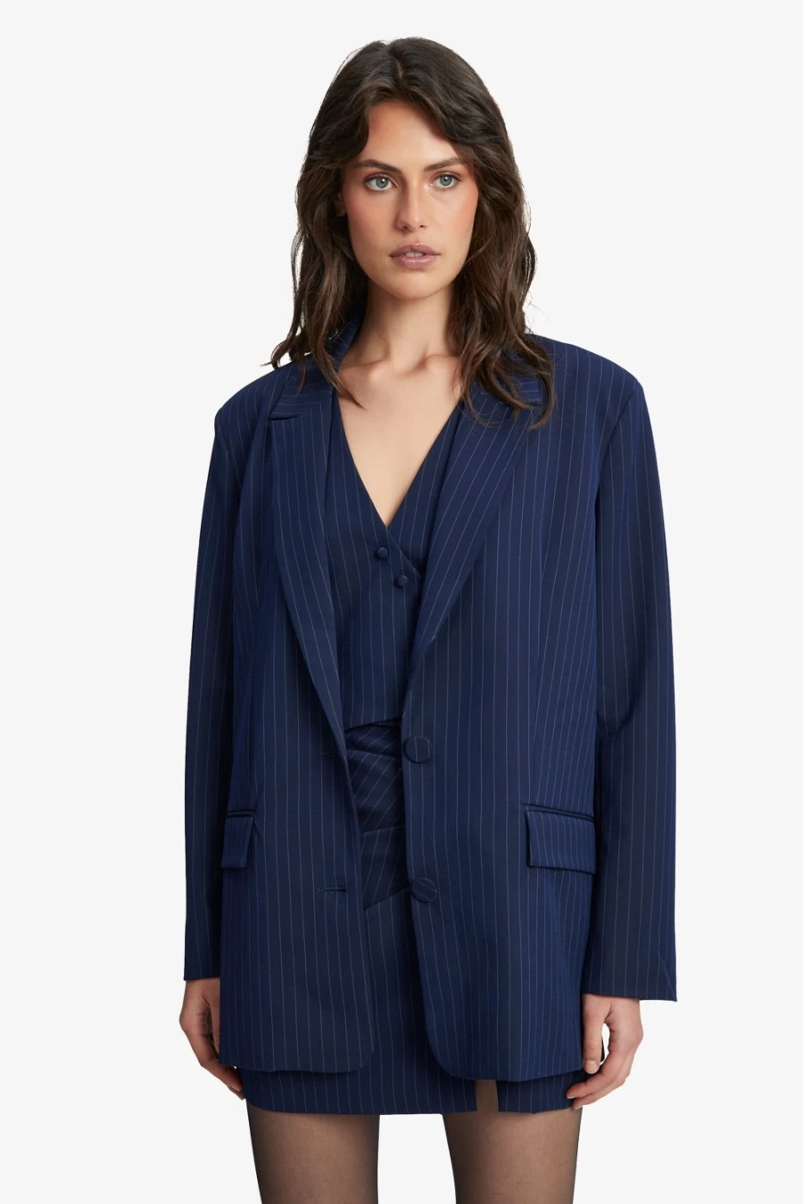 Bardot Women's Navy Striped Pin Stripe Blazer