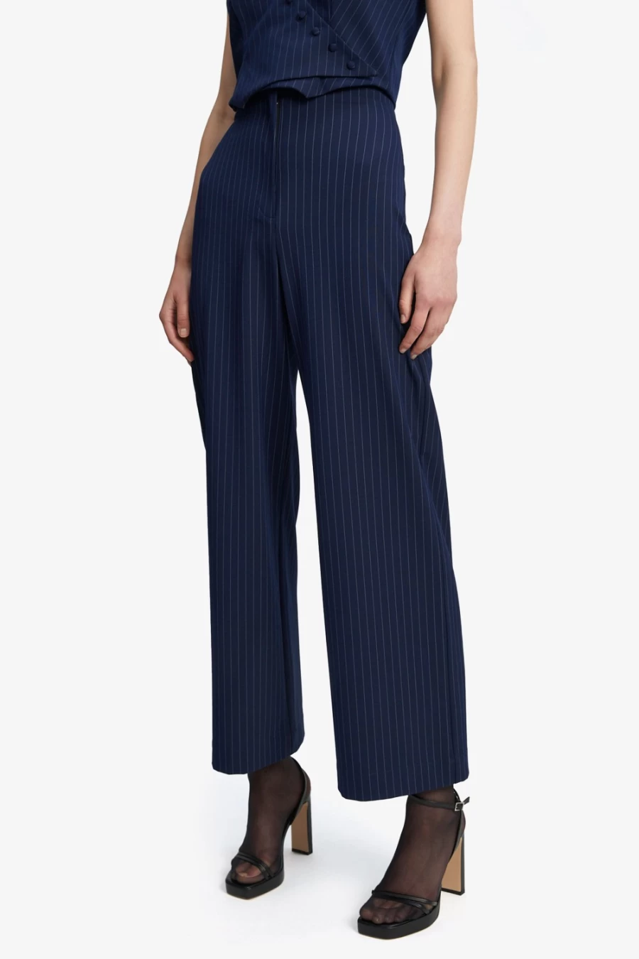 Bardot Women's Navy Striped Wide Leg Pants - Pin Stripe High Waist Trousers
