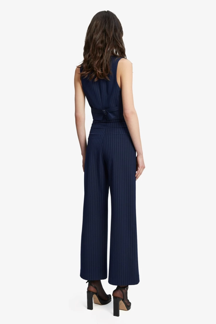 Bardot Women's Navy Striped Wide Leg Pants - Pin Stripe High Waist Trousers