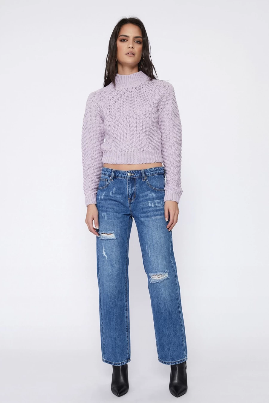 Bardot Women's Laia Lilac Knit Top | Soft Crewneck Sweater