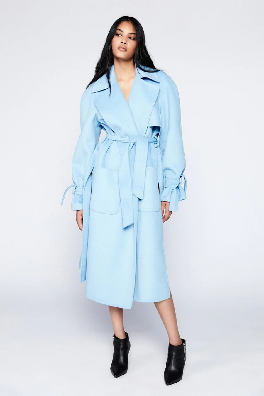 Bardot Women's Sky Blue Wool-Rich Oversized Trench Coat