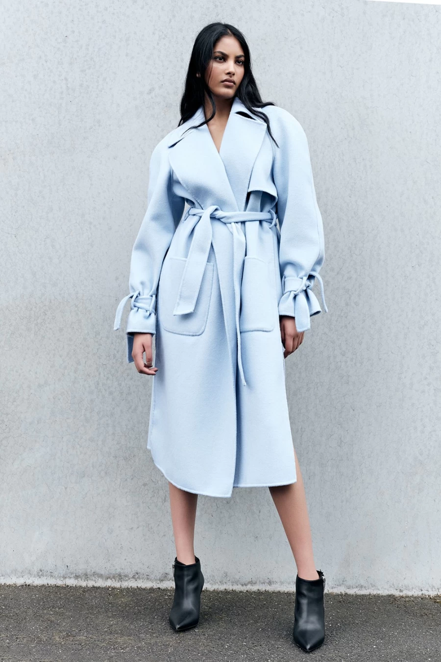 Bardot Women's Sky Blue Wool-Rich Oversized Trench Coat