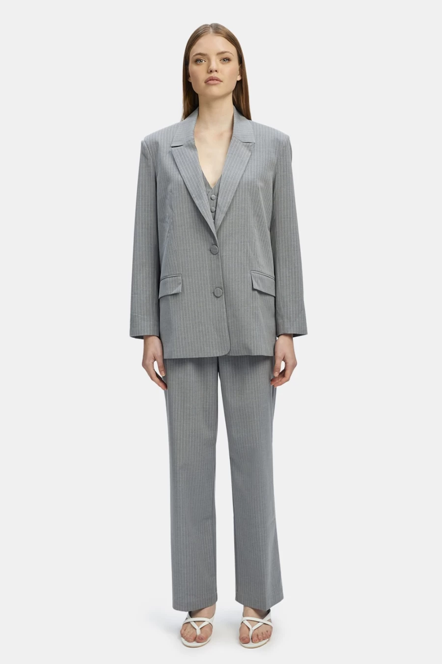 Bardot Women's Grey Stripe Pin Stripe Blazer - Classic Tailored Jacket for Women