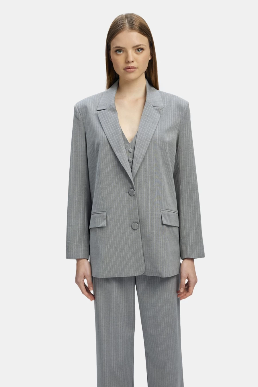 Bardot Women's Grey Stripe Pin Stripe Blazer - Classic Tailored Jacket for Women